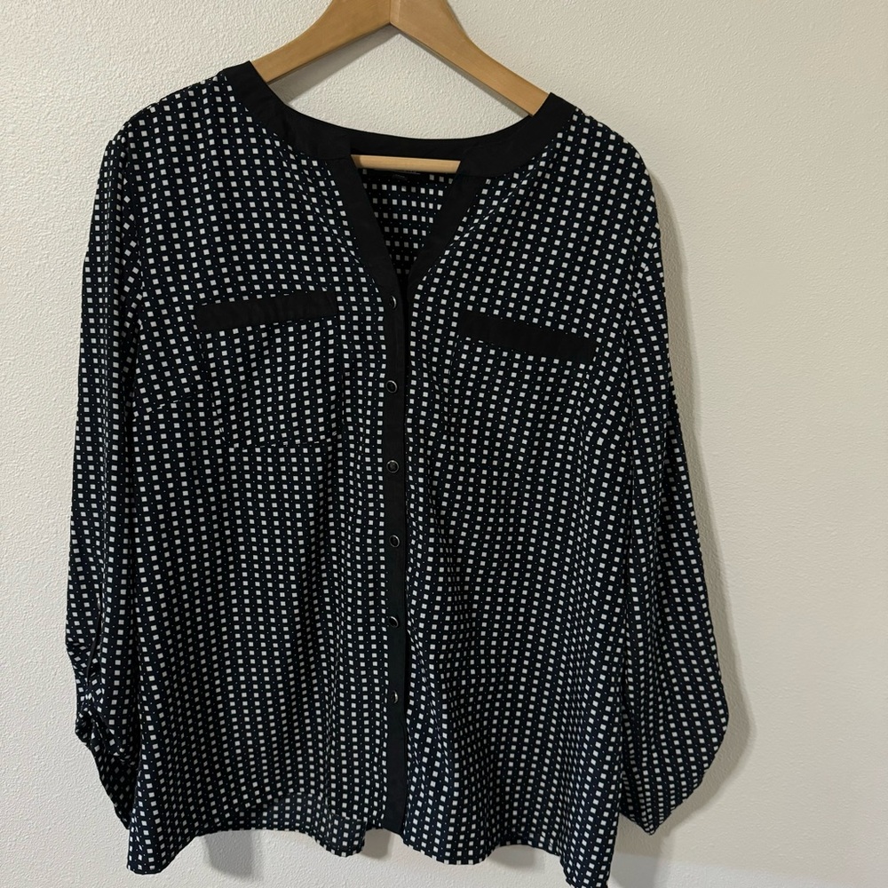 Notations Geometric Square Print Blouse Button Fr… - image 1